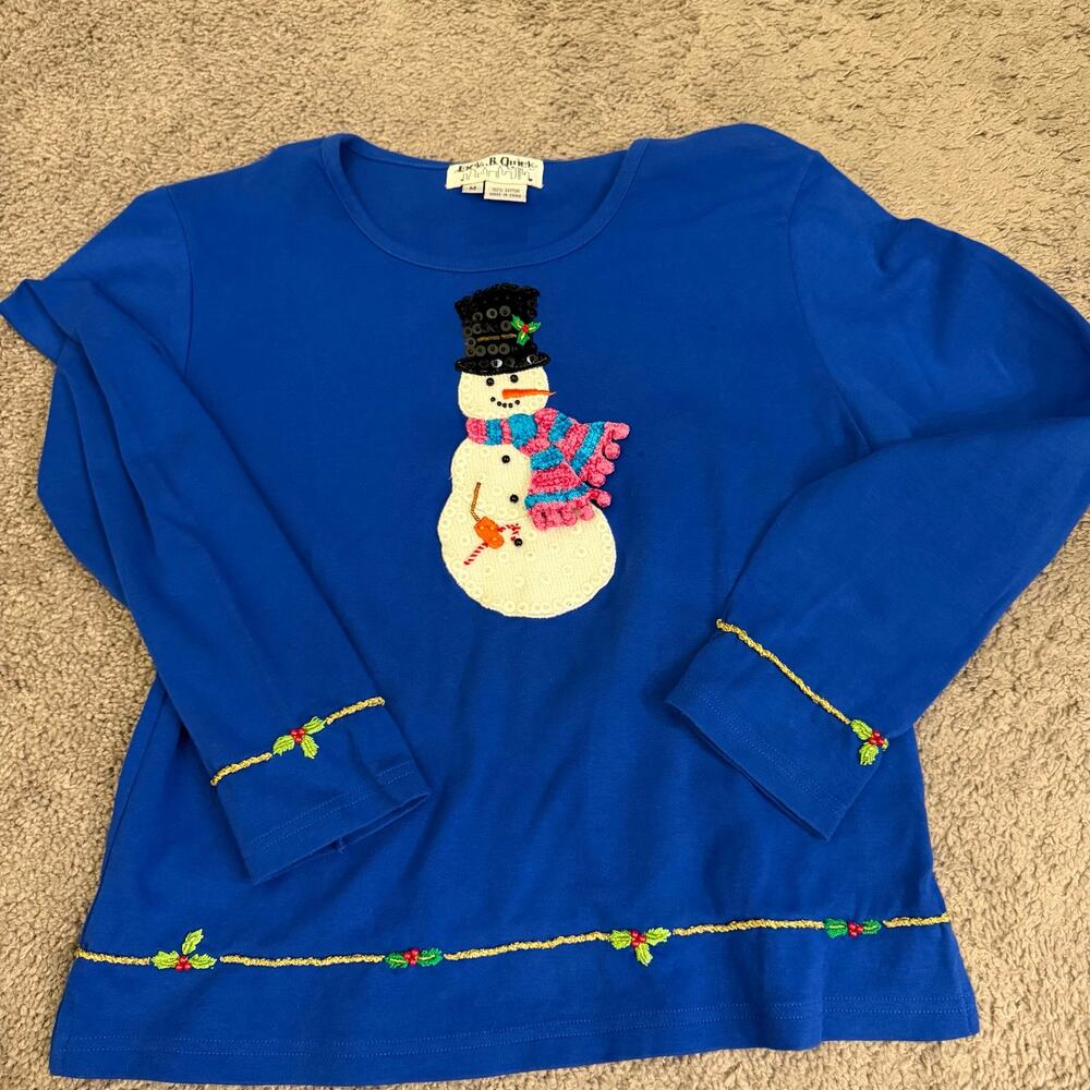 VTG Jack B. Quick Royal Blue Cotton Winter/Christmas Long Sleeve Top Medium